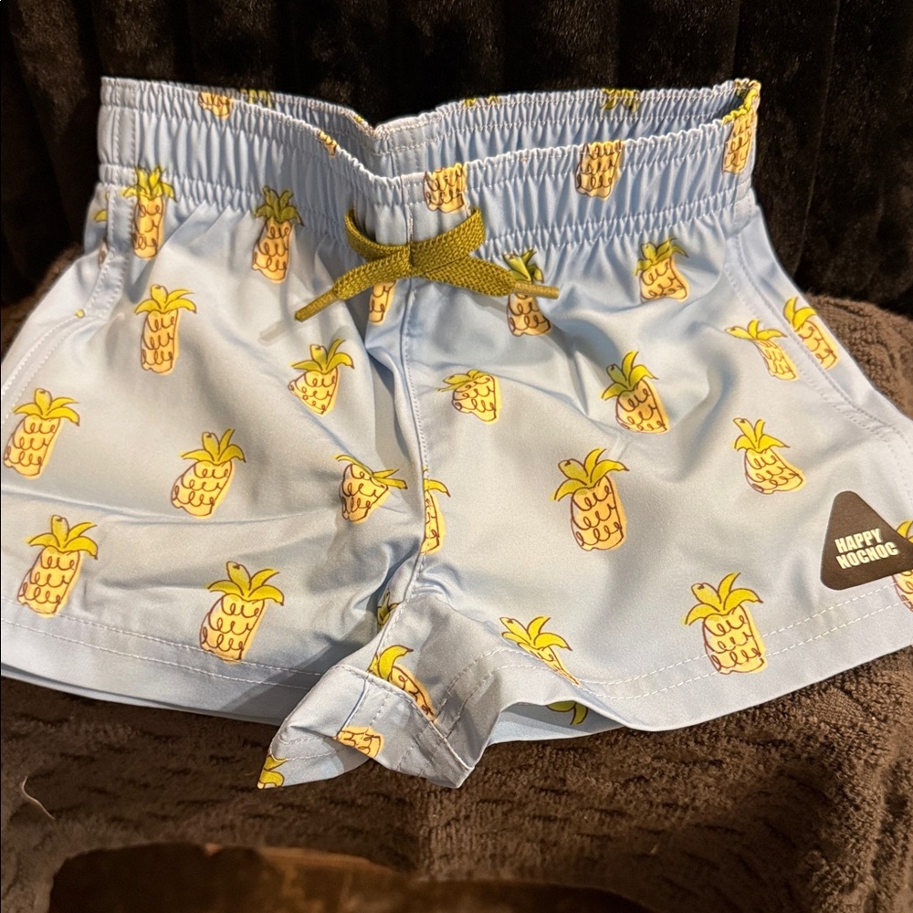 Kids Pineapple Swim Trunks - Blue and Yellow